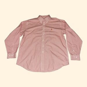 Brooks Brothers 346 Mens LARGE Orange White Check Non-Iron‎ Button Down Shirt